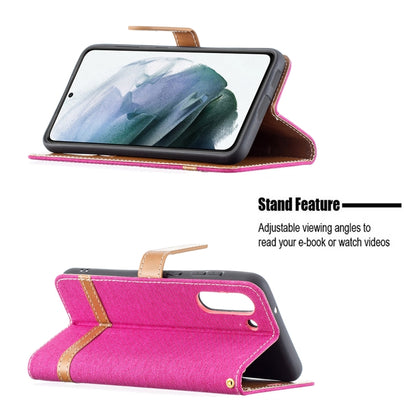 For Samsung Galaxy S21 FE Color Matching Denim Texture Horizontal Flip Leather Case with Holder & Card Slots & Wallet & Lanyard(Rose Red) by buy2fix