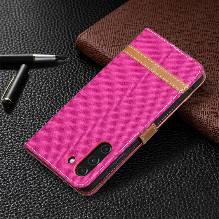 For Samsung Galaxy S21 FE Color Matching Denim Texture Horizontal Flip Leather Case with Holder & Card Slots & Wallet & Lanyard(Rose Red) by buy2fix
