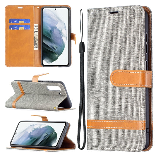 For Samsung Galaxy S21 FE Color Matching Denim Texture Horizontal Flip Leather Case with Holder & Card Slots & Wallet & Lanyard(Grey) by buy2fix