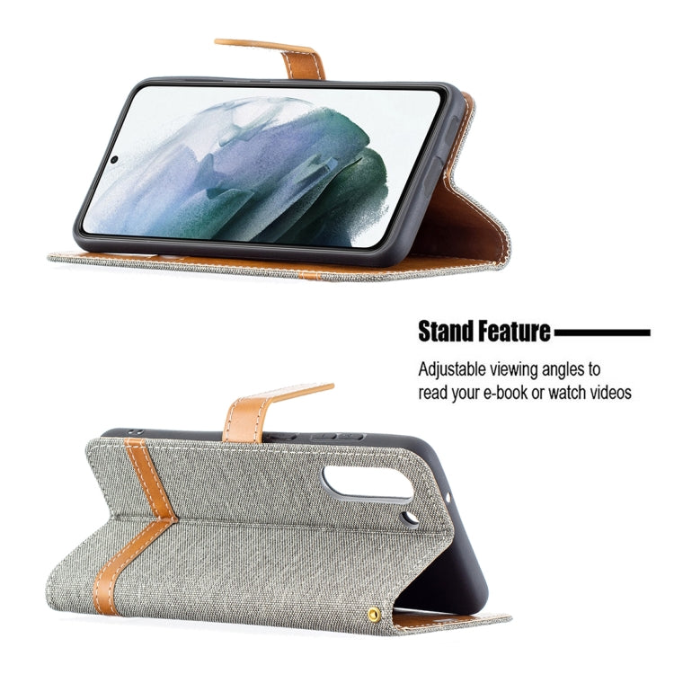 For Samsung Galaxy S21 FE Color Matching Denim Texture Horizontal Flip Leather Case with Holder & Card Slots & Wallet & Lanyard(Grey) by buy2fix
