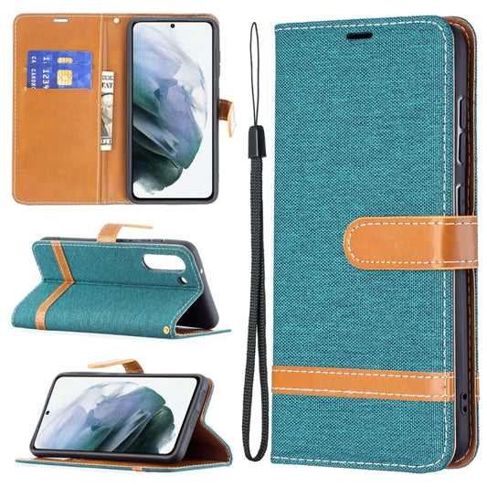 For Samsung Galaxy S21 FE Color Matching Denim Texture Horizontal Flip Leather Case with Holder & Card Slots & Wallet & Lanyard(Green) by buy2fix
