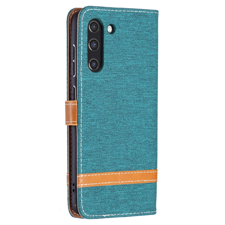 For Samsung Galaxy S21 FE Color Matching Denim Texture Horizontal Flip Leather Case with Holder & Card Slots & Wallet & Lanyard(Green) by buy2fix