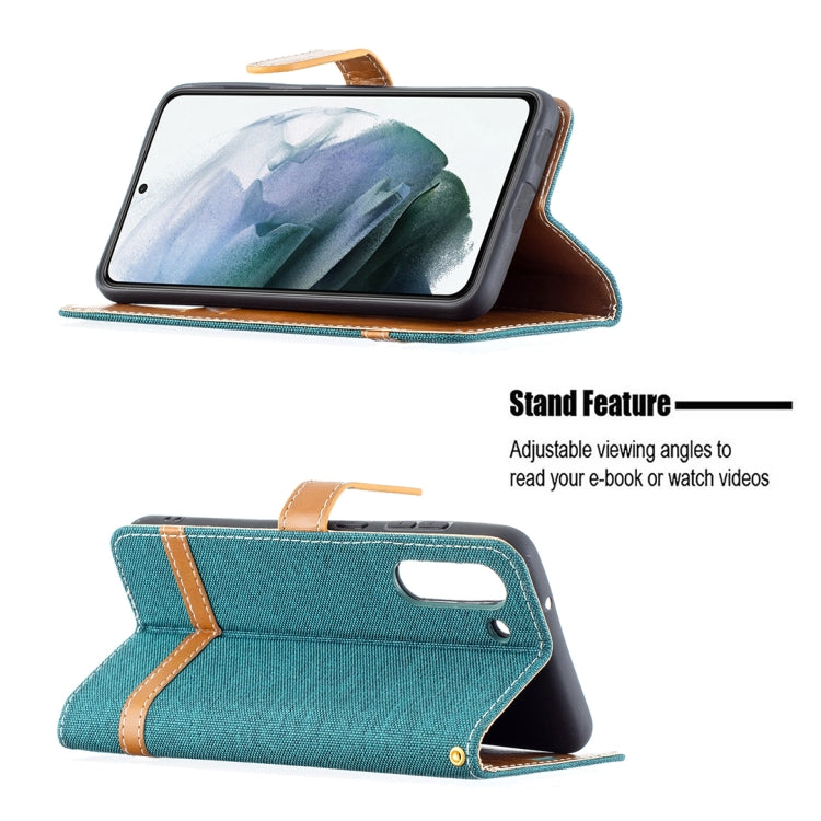 For Samsung Galaxy S21 FE Color Matching Denim Texture Horizontal Flip Leather Case with Holder & Card Slots & Wallet & Lanyard(Green) by buy2fix
