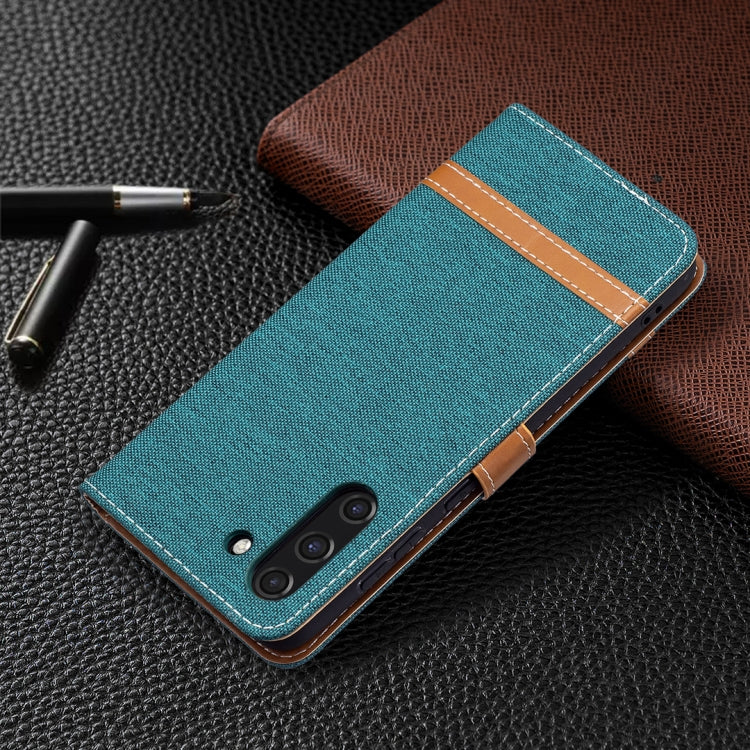 For Samsung Galaxy S21 FE Color Matching Denim Texture Horizontal Flip Leather Case with Holder & Card Slots & Wallet & Lanyard(Green) by buy2fix