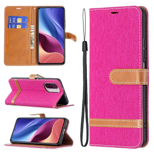 For Xiaomi Mi 11i / Poco F3 / Redmi K40 Color Matching Denim Texture Horizontal Flip Leather Case with Holder & Card Slots & Wallet & Lanyard(Rose Red) - Xiaomi Cases by buy2fix | Online Shopping UK | buy2fix