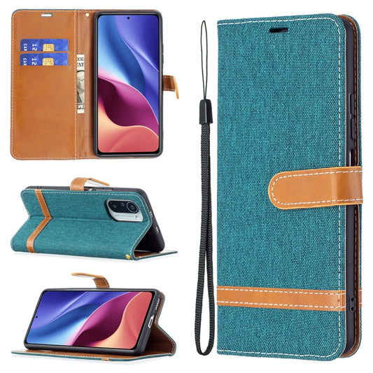 For Xiaomi Mi 11i / Poco F3 / Redmi K40 Color Matching Denim Texture Horizontal Flip Leather Case with Holder & Card Slots & Wallet & Lanyard(Green) - Xiaomi Cases by buy2fix | Online Shopping UK | buy2fix