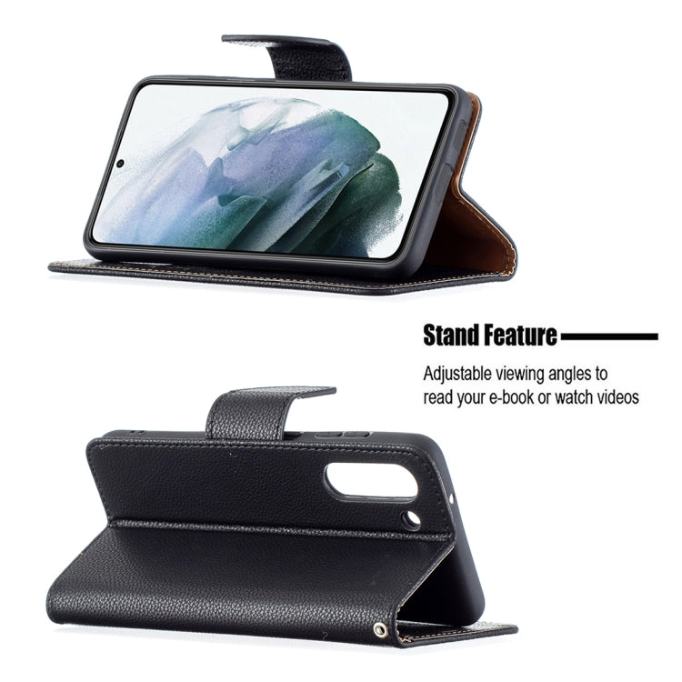 For Samsung Galaxy S21 FE / S21 Lite Litchi Texture Pure Color Horizontal Flip Leather Case with Holder & Card Slots & Wallet & Lanyard(Black) by buy2fix