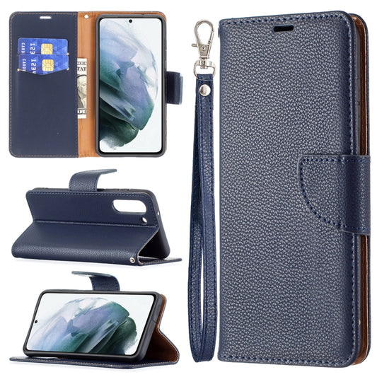 For Samsung Galaxy S21 FE / S21 Lite Litchi Texture Pure Color Horizontal Flip Leather Case with Holder & Card Slots & Wallet & Lanyard(Dark Blue) - Galaxy Phone Cases by buy2fix | Online Shopping UK | buy2fix