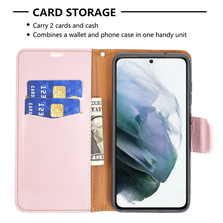 For Samsung Galaxy S21 FE / S21 Lite Litchi Texture Pure Color Horizontal Flip Leather Case with Holder & Card Slots & Wallet & Lanyard(Rose Gold) by buy2fix