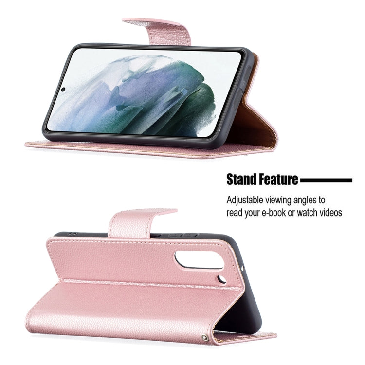 For Samsung Galaxy S21 FE / S21 Lite Litchi Texture Pure Color Horizontal Flip Leather Case with Holder & Card Slots & Wallet & Lanyard(Rose Gold) by buy2fix