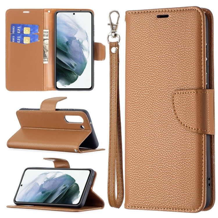 For Samsung Galaxy S21 FE / S21 Lite Litchi Texture Pure Color Horizontal Flip Leather Case with Holder & Card Slots & Wallet & Lanyard(Brown) by buy2fix