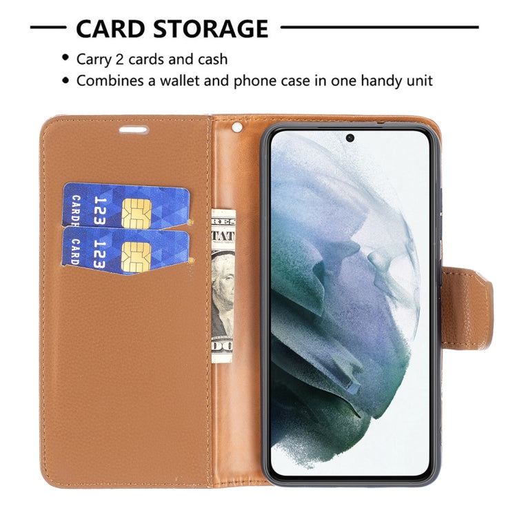 For Samsung Galaxy S21 FE / S21 Lite Litchi Texture Pure Color Horizontal Flip Leather Case with Holder & Card Slots & Wallet & Lanyard(Brown) by buy2fix