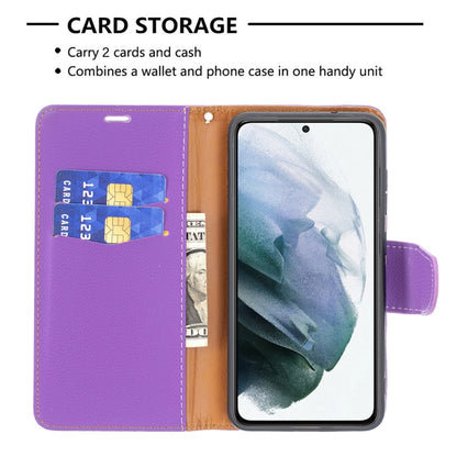 For Samsung Galaxy S21 FE / S21 Lite Litchi Texture Pure Color Horizontal Flip Leather Case with Holder & Card Slots & Wallet & Lanyard(Purple) by buy2fix