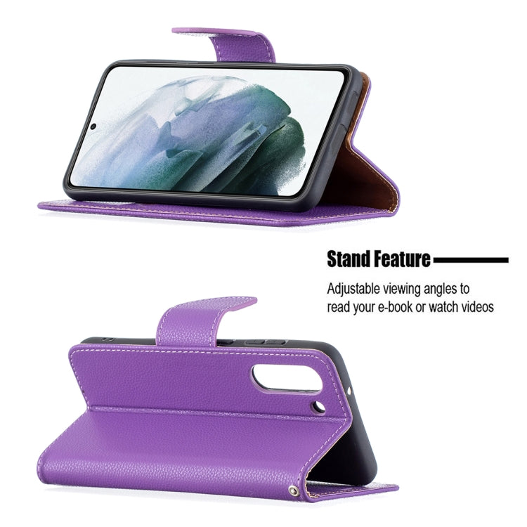 For Samsung Galaxy S21 FE / S21 Lite Litchi Texture Pure Color Horizontal Flip Leather Case with Holder & Card Slots & Wallet & Lanyard(Purple) by buy2fix