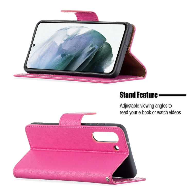 For Samsung Galaxy S21 FE / S21 Lite Litchi Texture Pure Color Horizontal Flip Leather Case with Holder & Card Slots & Wallet & Lanyard(Rose Red) by buy2fix
