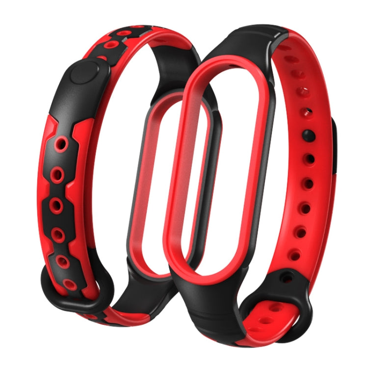 For Xiaomi Mi Band 6 / Band 5 Two-color Silicone Breathable Replacement Watchbands(Black Red) - Watch Cases by buy2fix | Online Shopping UK | buy2fix