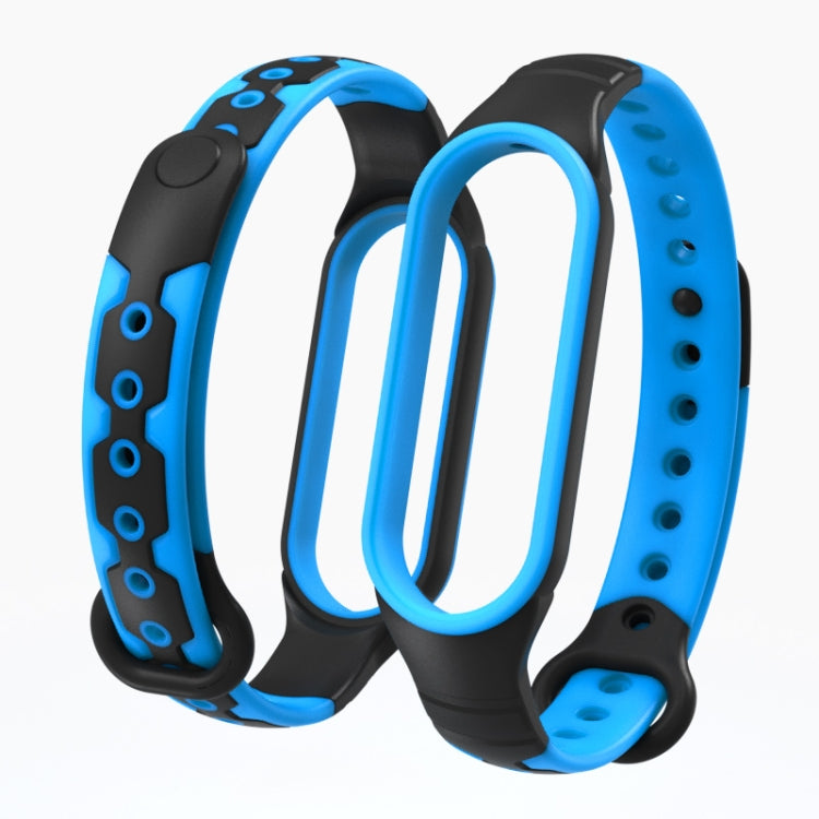 For Xiaomi Mi Band 6 / Band 5  Two-color Silicone Breathable Replacement Watchbands(Black Blue) - Watch Cases by buy2fix | Online Shopping UK | buy2fix
