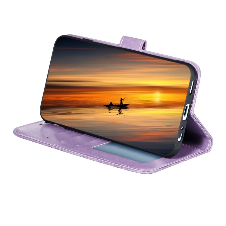 For Samsung Galaxy A22 4G Lace Flower Embossing Pattern Horizontal Flip Leather Case with Holder & Card Slots & Wallet & Photo Frame(Purple) by buy2fix
