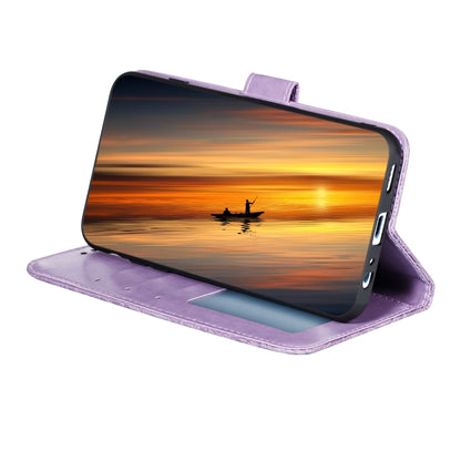 For Samsung Galaxy A22 4G Lace Flower Embossing Pattern Horizontal Flip Leather Case with Holder & Card Slots & Wallet & Photo Frame(Purple) by buy2fix