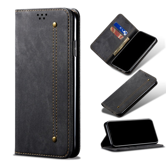 For Xiaomi Redmi Note 10 5G Denim Texture Casual Style Horizontal Flip Leather Case with Holder & Card Slots & Wallet(Black)