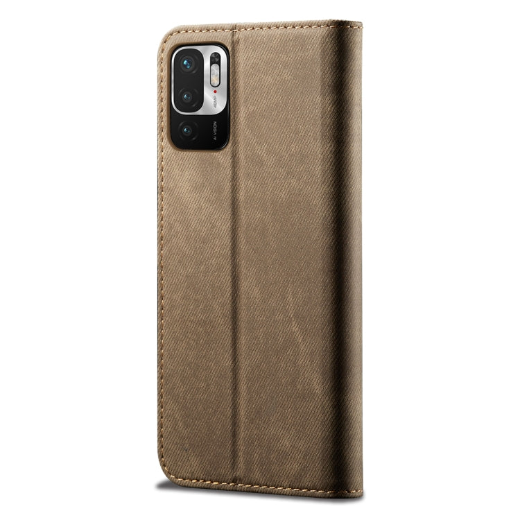 For Xiaomi Redmi Note 10 5G Denim Texture Casual Style Horizontal Flip Leather Case with Holder & Card Slots & Wallet(Khaki) - Xiaomi Cases by buy2fix | Online Shopping UK | buy2fix