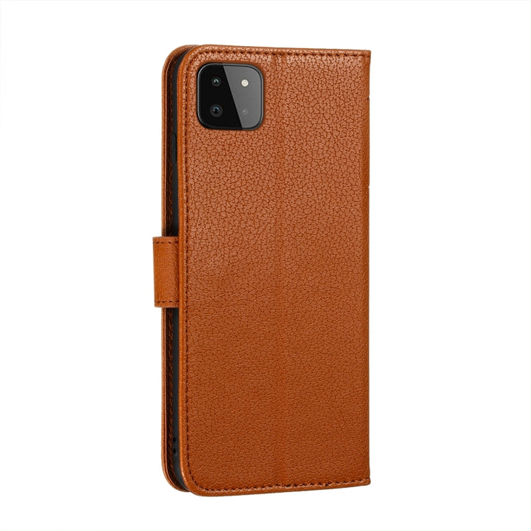 For Samsung Galaxy A22 5G Litchi Texture Feather Embossing Pattern Horizontal Flip Leather Case with Holder & Card Slots & Wallet & Photo Frame & Lanyard(Brown) by buy2fix