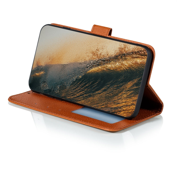 For Samsung Galaxy A22 5G Litchi Texture Feather Embossing Pattern Horizontal Flip Leather Case with Holder & Card Slots & Wallet & Photo Frame & Lanyard(Brown) by buy2fix