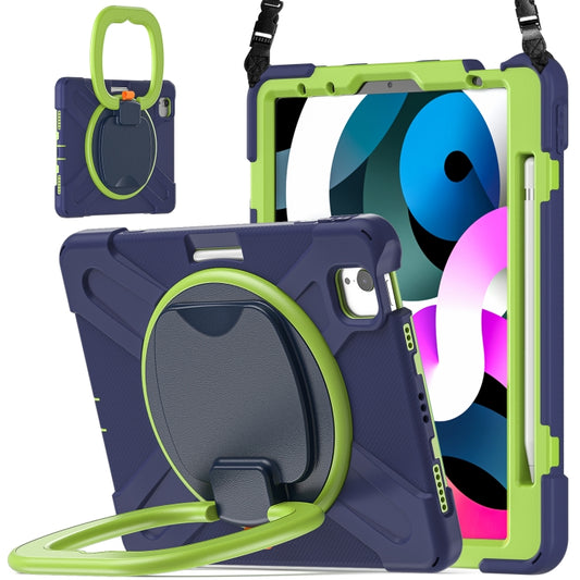 Silicone + PC Protective Case with Holder & Shoulder Strap For iPad Air 2022 / 2020 10.9(Navy Blue+Yellow Green) - iPad Air (2022) / (2020) 10.9 Cases by buy2fix | Online Shopping UK | buy2fix