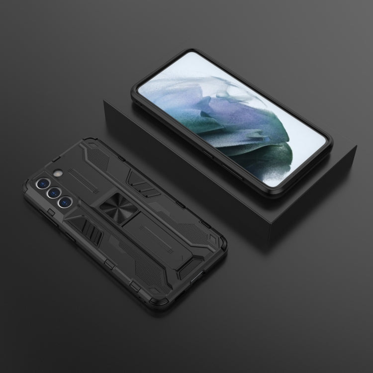 For Samsung Galaxy S21 FE Supersonic PC + TPU Shock-proof Case with Holder(Black) by buy2fix