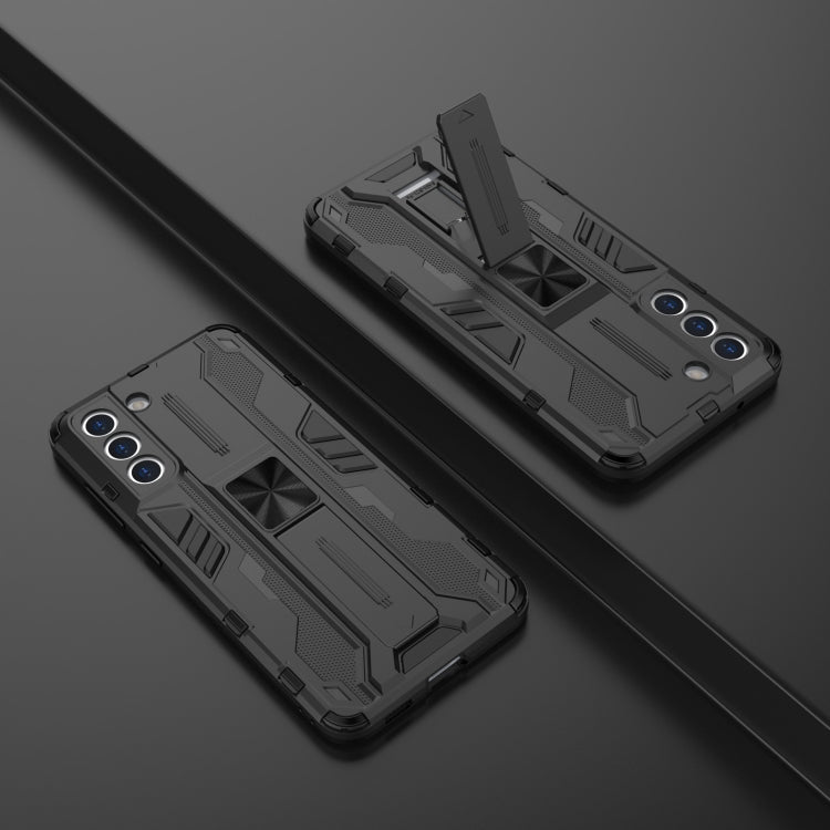 For Samsung Galaxy S21 FE Supersonic PC + TPU Shock-proof Case with Holder(Black) by buy2fix