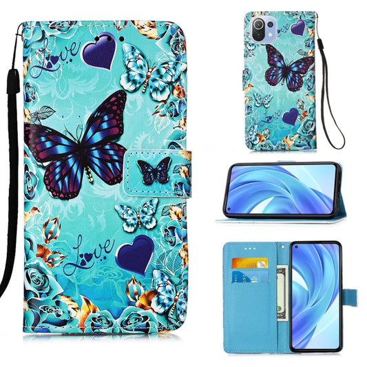 For Xiaomi Mi 11 Lite Colored Drawing Pattern Plain Weave Horizontal Flip Leather Case with Holder & Card Slot & Wallet & Lanyard(Caring Butterfly) - Xiaomi Cases by buy2fix | Online Shopping UK | buy2fix