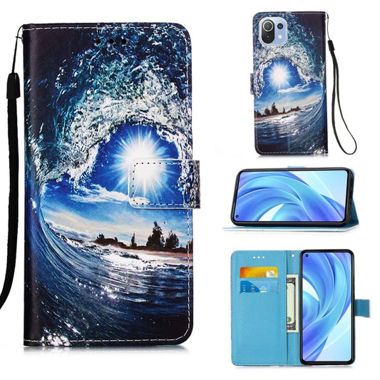 For Xiaomi Mi 11 Lite Colored Drawing Pattern Plain Weave Horizontal Flip Leather Case with Holder & Card Slot & Wallet & Lanyard(Waves And Sun) - Xiaomi Cases by buy2fix | Online Shopping UK | buy2fix