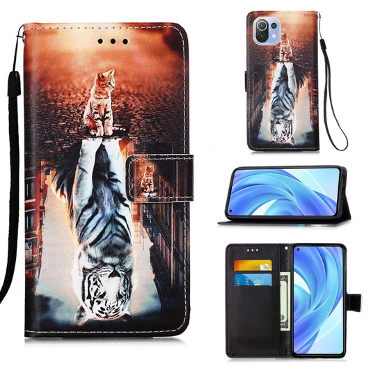 For Xiaomi Mi 11 Lite Colored Drawing Pattern Plain Weave Horizontal Flip Leather Case with Holder & Card Slot & Wallet & Lanyard(Cats And Tigers) - Xiaomi Cases by buy2fix | Online Shopping UK | buy2fix