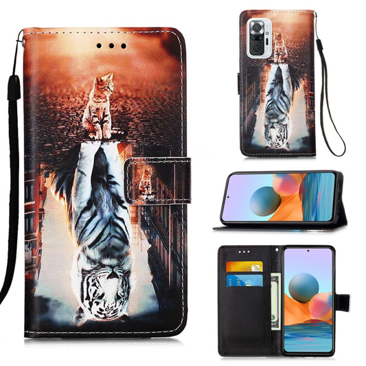 For Xiaomi Redmi Note 10 Pro / Note 10 Pro Max Colored Drawing Pattern Plain Weave Horizontal Flip Leather Case with Holder & Card Slot & Wallet & Lanyard(Cats And Tigers) - Xiaomi Cases by buy2fix | Online Shopping UK | buy2fix