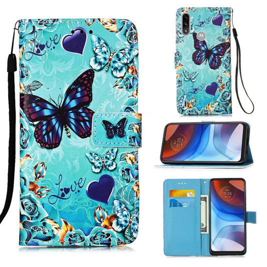 For Motorola Moto E7 Power Colored Drawing Pattern Plain Weave Horizontal Flip Leather Case with Holder & Card Slot & Wallet & Lanyard(Caring Butterfly) - Motorola Cases by buy2fix | Online Shopping UK | buy2fix