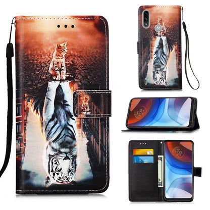 For Motorola Moto E7 Power Colored Drawing Pattern Plain Weave Horizontal Flip Leather Case with Holder & Card Slot & Wallet & Lanyard(Cats And Tigers) - Motorola Cases by buy2fix | Online Shopping UK | buy2fix
