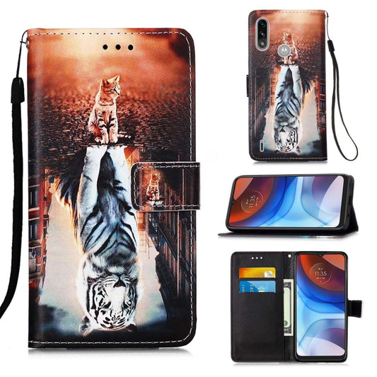 For Motorola Moto E7 Power Colored Drawing Pattern Plain Weave Horizontal Flip Leather Case with Holder & Card Slot & Wallet & Lanyard(Cats And Tigers) - Motorola Cases by buy2fix | Online Shopping UK | buy2fix