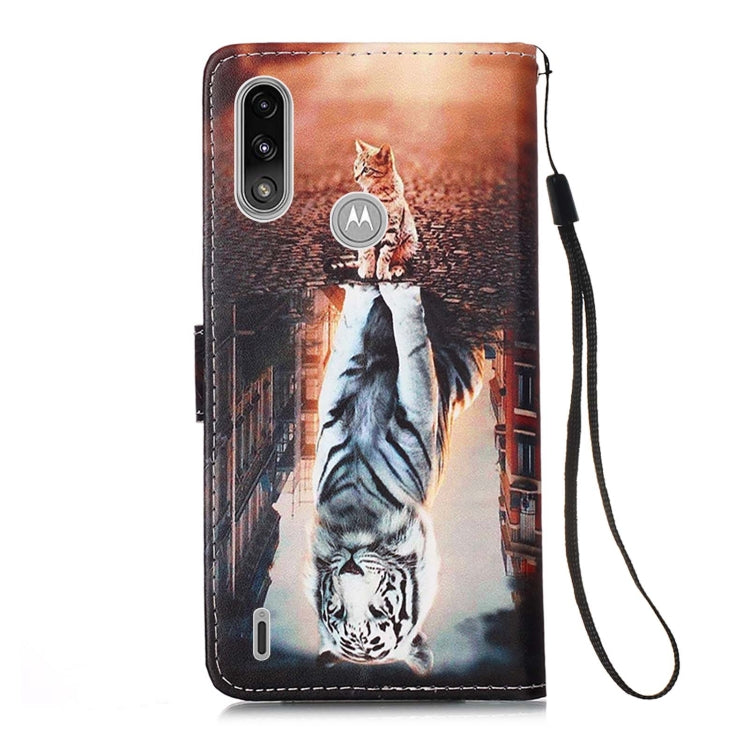 For Motorola Moto E7 Power Colored Drawing Pattern Plain Weave Horizontal Flip Leather Case with Holder & Card Slot & Wallet & Lanyard(Cats And Tigers) - Motorola Cases by buy2fix | Online Shopping UK | buy2fix
