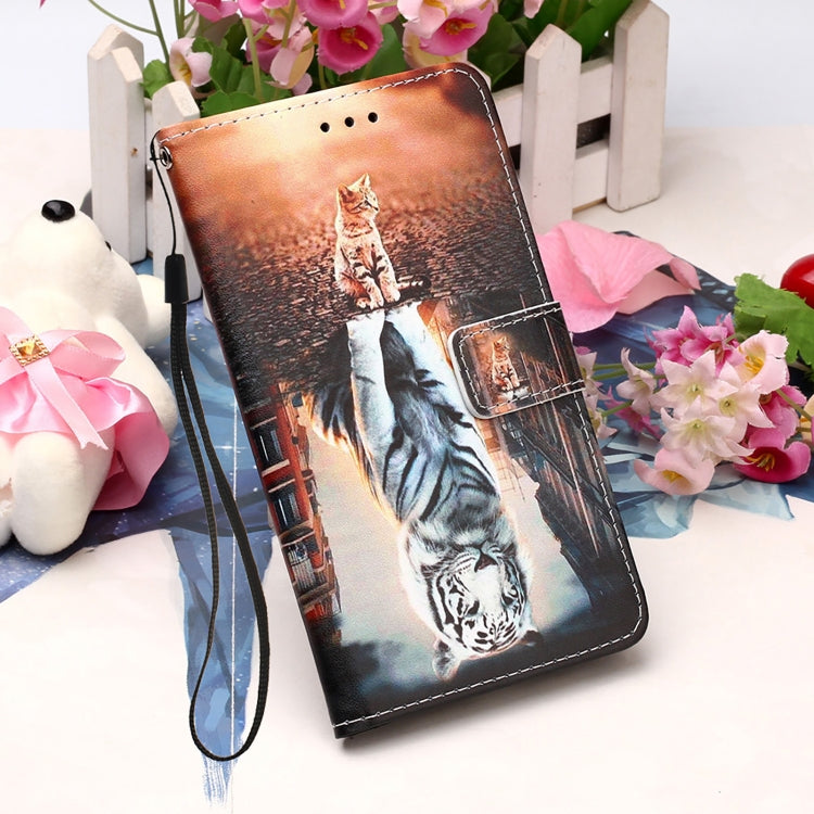 For Motorola Moto E7 Power Colored Drawing Pattern Plain Weave Horizontal Flip Leather Case with Holder & Card Slot & Wallet & Lanyard(Cats And Tigers) - Motorola Cases by buy2fix | Online Shopping UK | buy2fix