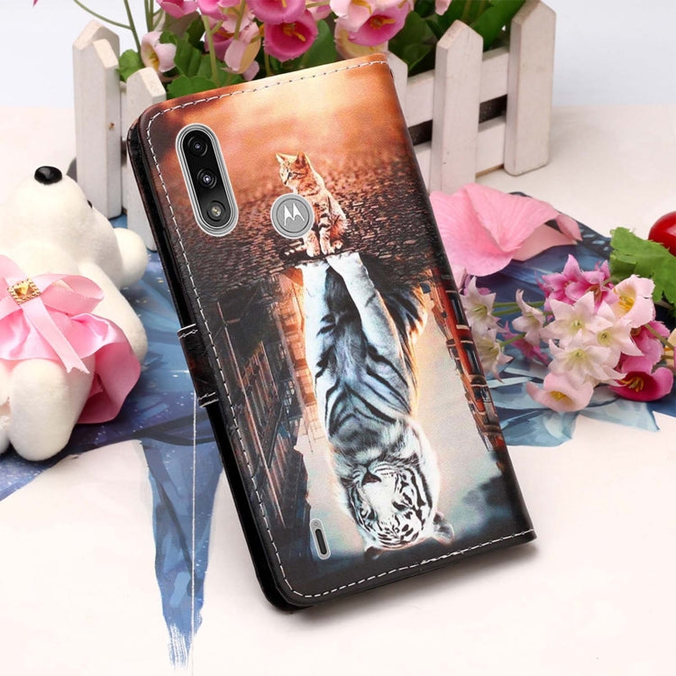 For Motorola Moto E7 Power Colored Drawing Pattern Plain Weave Horizontal Flip Leather Case with Holder & Card Slot & Wallet & Lanyard(Cats And Tigers) - Motorola Cases by buy2fix | Online Shopping UK | buy2fix