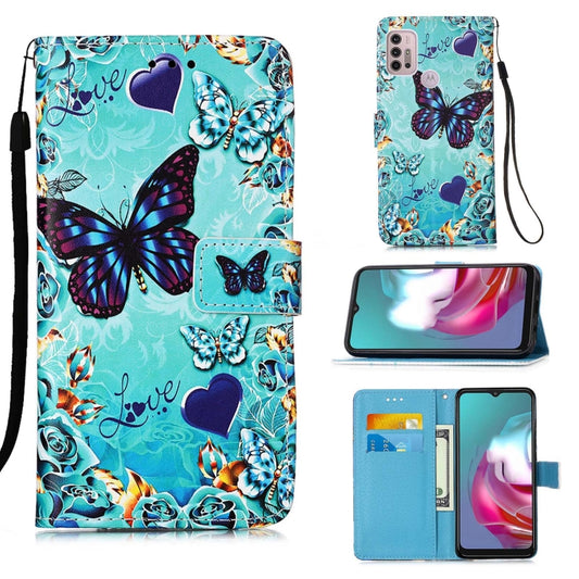 For Motorola Moto G30 / G10 / G10 Power Colored Drawing Pattern Plain Weave Horizontal Flip Leather Case with Holder & Card Slot & Wallet & Lanyard(Caring Butterfly) - Motorola Cases by buy2fix | Online Shopping UK | buy2fix