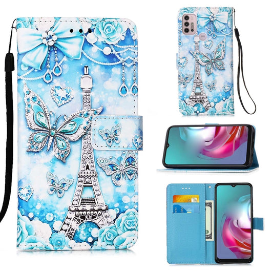 For Motorola Moto G30 / G10 / G10 Power Colored Drawing Pattern Plain Weave Horizontal Flip Leather Case with Holder & Card Slot & Wallet & Lanyard(Tower Butterfly) - Motorola Cases by buy2fix | Online Shopping UK | buy2fix