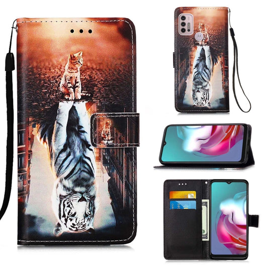 For Motorola Moto G30 / G10 / G10 Power Colored Drawing Pattern Plain Weave Horizontal Flip Leather Case with Holder & Card Slot & Wallet & Lanyard(Cats And Tigers) - Motorola Cases by buy2fix | Online Shopping UK | buy2fix