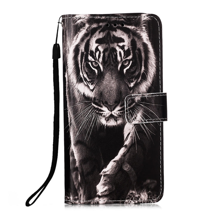 For Motorola Moto G30 / G10 / G10 Power Colored Drawing Pattern Plain Weave Horizontal Flip Leather Case with Holder & Card Slot & Wallet & Lanyard(Black And White Tiger) - Motorola Cases by buy2fix | Online Shopping UK | buy2fix