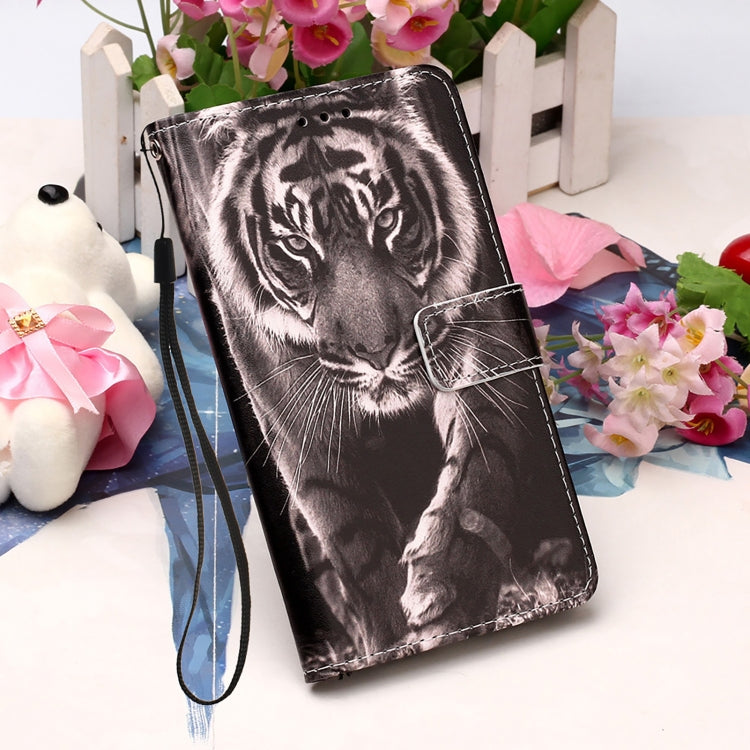For Motorola Moto G30 / G10 / G10 Power Colored Drawing Pattern Plain Weave Horizontal Flip Leather Case with Holder & Card Slot & Wallet & Lanyard(Black And White Tiger) - Motorola Cases by buy2fix | Online Shopping UK | buy2fix
