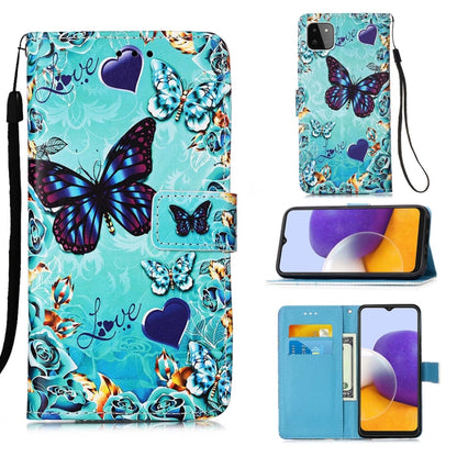 For Samsung Galaxy A22 5G (US Version) Colored Drawing Pattern Plain Weave Horizontal Flip Leather Case with Holder & Card Slot & Wallet & Lanyard(Caring Butterfly) by buy2fix