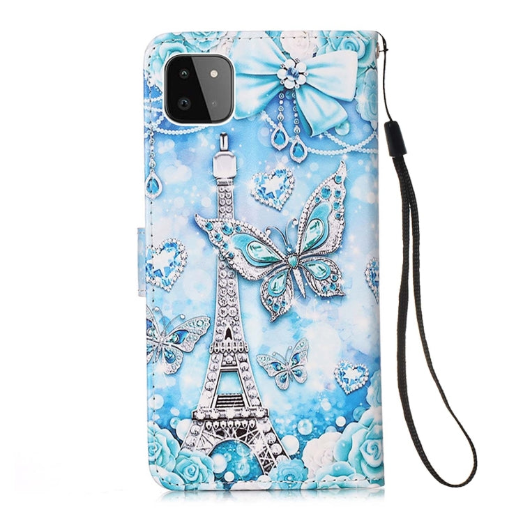 For Samsung Galaxy A22 5G (US Version) Colored Drawing Pattern Plain Weave Horizontal Flip Leather Case with Holder & Card Slot & Wallet & Lanyard(Tower Butterfly) by buy2fix