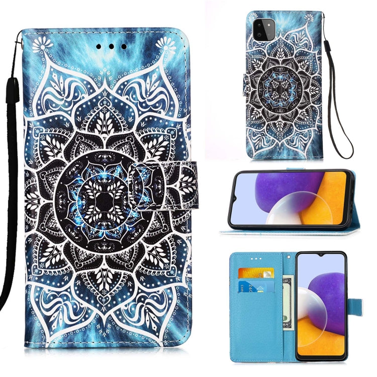 For Samsung Galaxy A22 5G (US Version) Colored Drawing Pattern Plain Weave Horizontal Flip Leather Case with Holder & Card Slot & Wallet & Lanyard(Undersea Mandala) by buy2fix