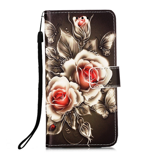 For Samsung Galaxy A22 5G (US Version) Colored Drawing Pattern Plain Weave Horizontal Flip Leather Case with Holder & Card Slot & Wallet & Lanyard(Roses On Black) by buy2fix