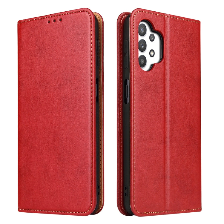 For Samsung Galaxy A32 5G Fierre Shann PU Genuine Leather Texture Horizontal Flip Leather Case with Holder & Card Slots & Wallet(Red) by FIERRE SHANN